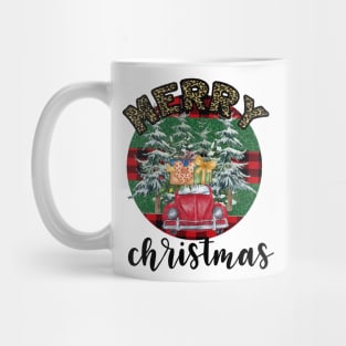 Merry christmas leopard buffalo plaid tree truck Mug